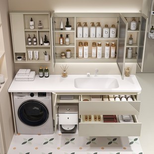 定制可耐丽一体洗衣盆实木烤漆柜体亚克力人造石阳台洗手池洗衣柜