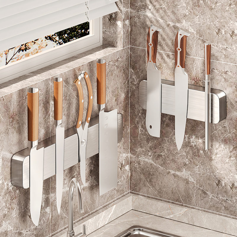 304不锈钢磁吸l刀架置物架厨房壁挂式吸铁石磁铁磁性菜刀具收纳架