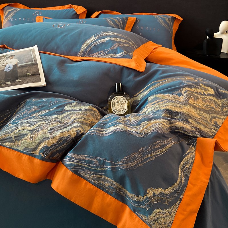 轻奢200支长绒棉磨毛四件套刺绣秋冬加厚M全棉床单被套床上用品4