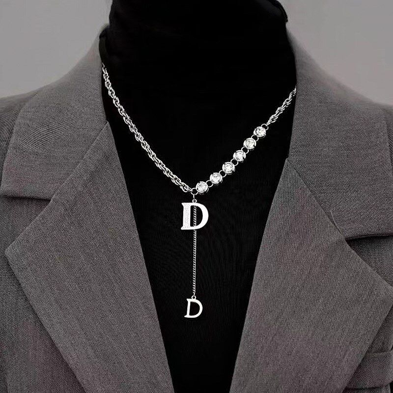 2024年新款高级感D字母重工设计粗链毛衣链个性时尚轻奢百搭项链