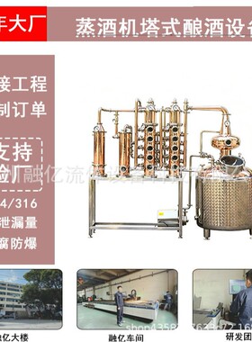 酿酒设备蒸酒机威士忌伏特加金酒朗姆酒塔式酿酒设备蒸馏自酿紫铜