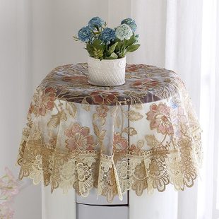 圆形盖盖布防尘简约现代刺绣蕾丝透明盖布布艺巾盖布空调柜机空调