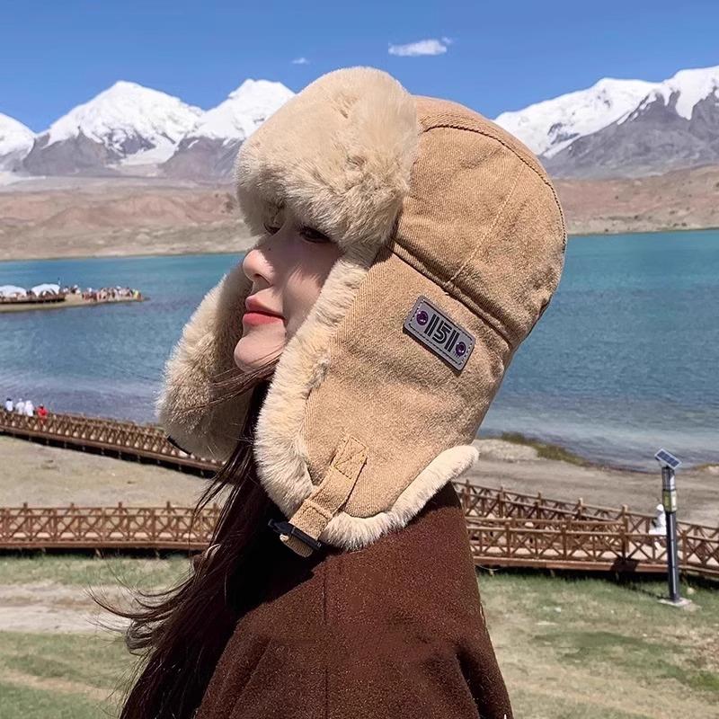 雷锋帽女冬季保暖东北防寒帽子男户外骑行加绒加厚护耳防风飞行帽