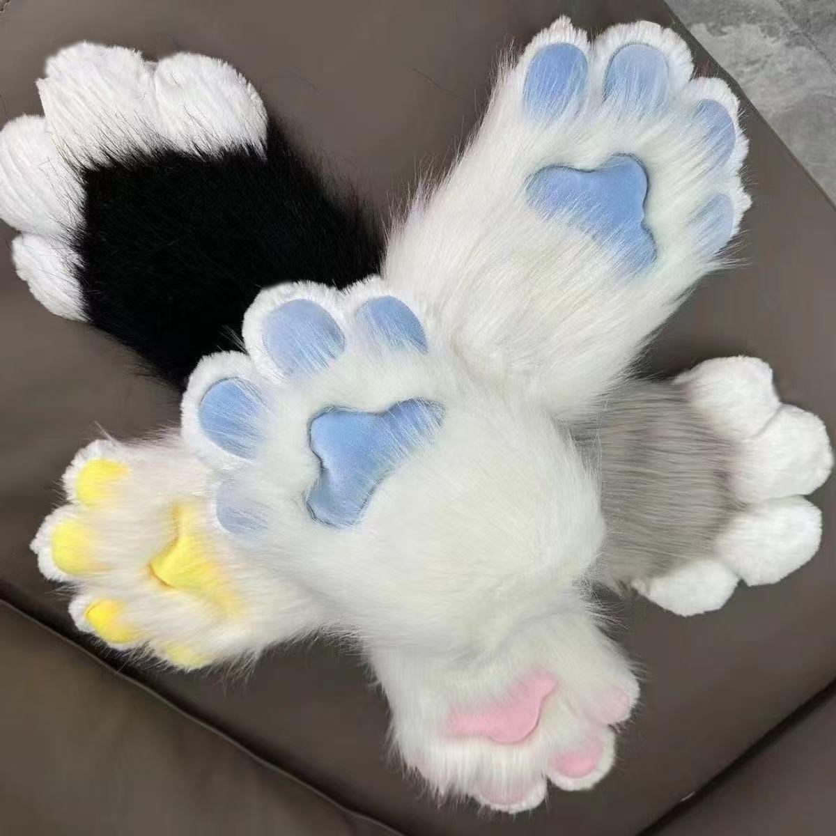 猫爪手套成品兽装furry福瑞手套彩色兽爪手套指甲吱吱叫兽装毛绒