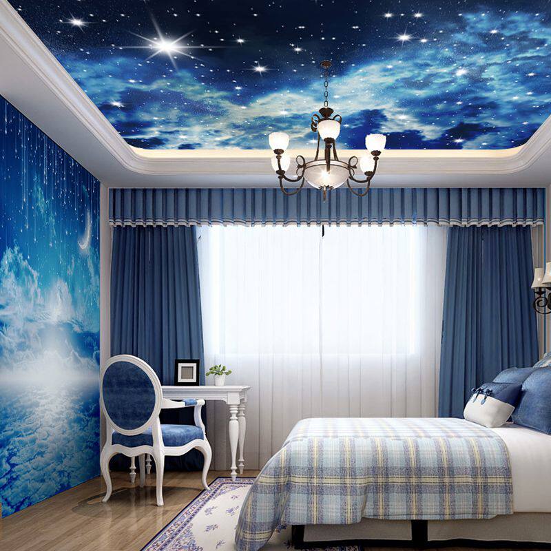 d立体梦幻宇宙星空墙纸网吧壁纸酒店吊顶包厢卧室天板墙布
