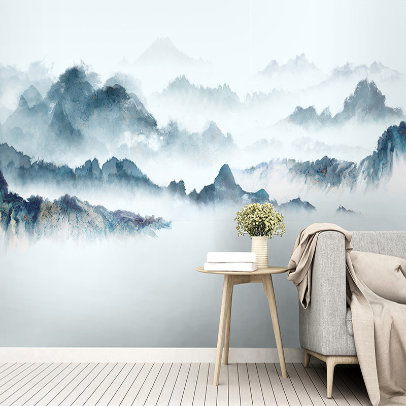 墙画壁纸自粘墙纸墙贴画中式水墨山水意境客厅卧室装饰背景墙壁画