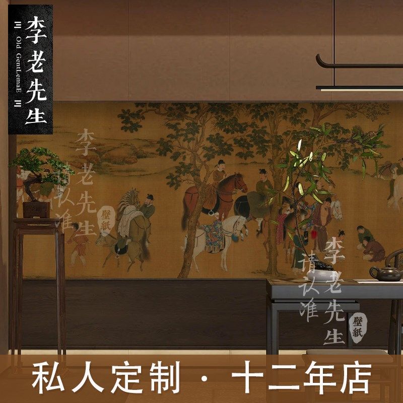 复古壁布墙纸古典饭店装修仕女酒楼客厅背景墙壁纸摄影