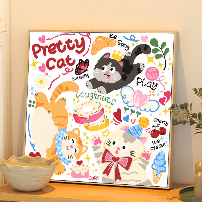 猫咪狗狗数字油画手工填充画画爱装饰挂画