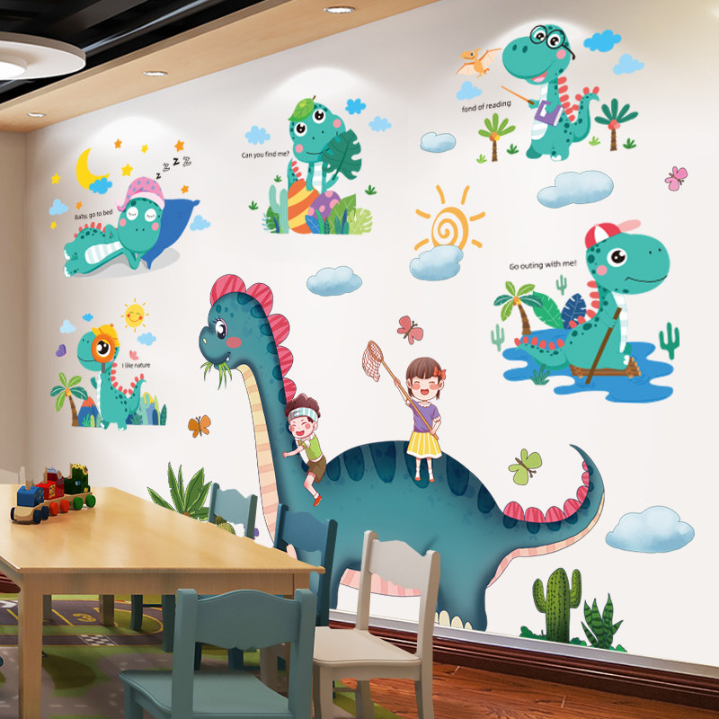 幼儿园装饰环创恐龙墙画儿童房墙上自粘墙纸立体纸