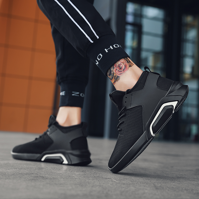 8cm内增高运动鞋男老p爹鞋厚底纯黑色飞织网布鞋一体6cm增高男鞋