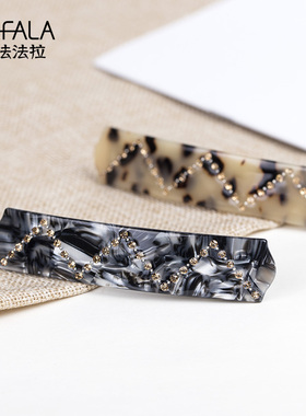 日韩水钻发夹后脑勺一字夹弹簧夹简约优雅大号顶夹横夹韩国发饰品