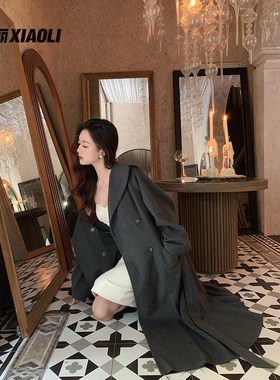 小丽时光旅人灰色毛呢外套女2025春装小个子高级感中长款呢子大衣