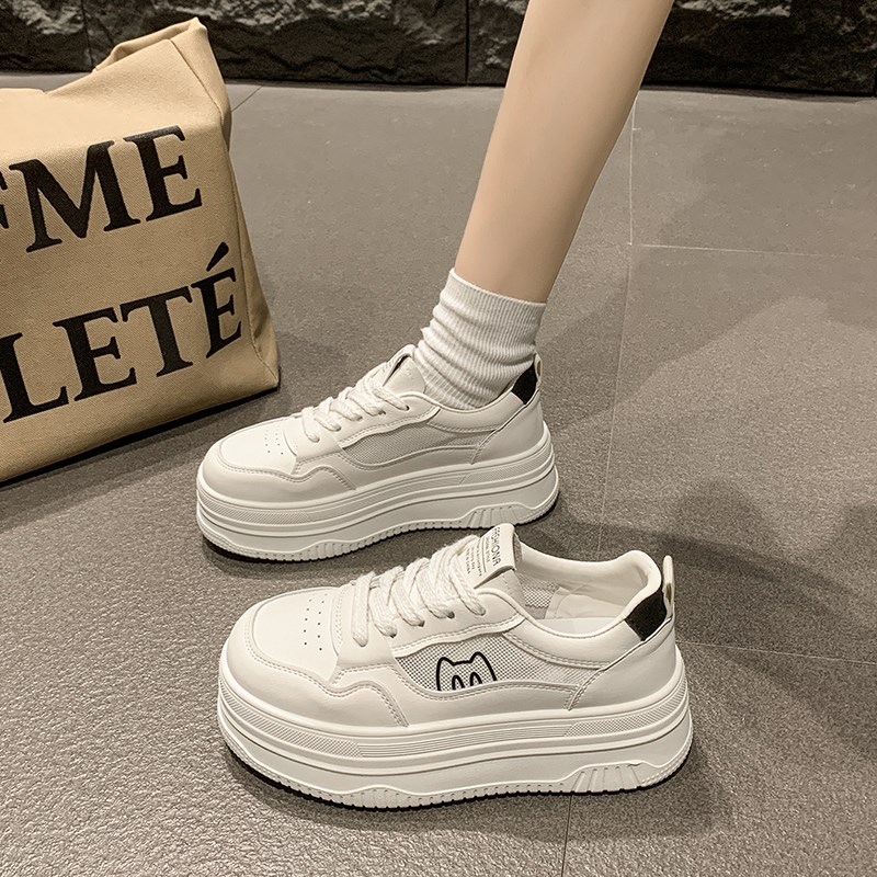 网面小白鞋女2025春夏季新款厚底增高休闲运动板鞋透气轻便面包鞋