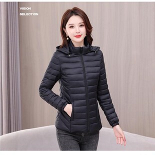 秋冬棉衣女短款带帽时尚修身洋气轻薄羽绒棉服妈妈轻薄保暖小棉袄