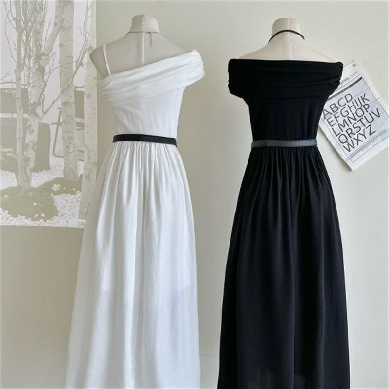 法式赫本风白色气质感高级感一字肩吊带连衣裙女收腰长裙,模玩/动漫/周边/娃圈三坑/桌游,lolita洛丽塔连衣裙,淘宝优惠券,粉丝福利购,淘宝优惠卷