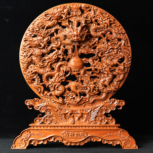 桃木龙挂件摆件木雕n龙九龙献瑞龙戏珠九龙壁挂件摆件木雕玄关客