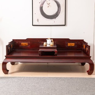 红木三围板罗汉床小炕桌镶樱木榻床明清古典床榻仿古实木贵妃榻