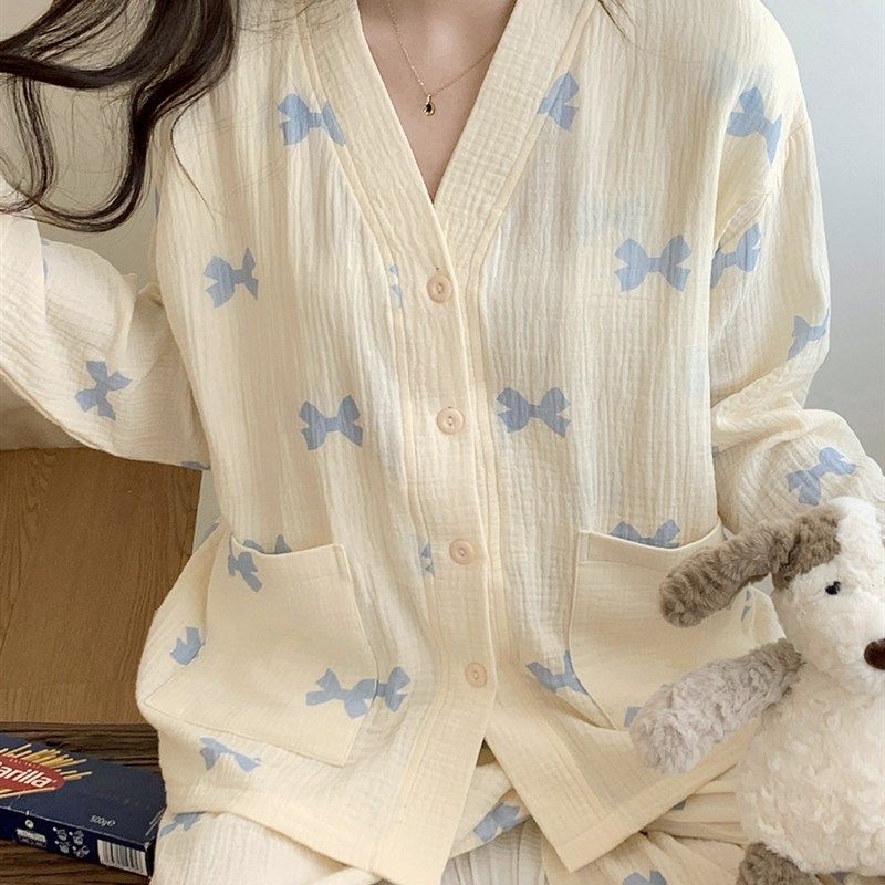 纱布孕妇睡衣春秋季纯棉产后四月母乳喂养坐月子服夏季单薄母乳喂