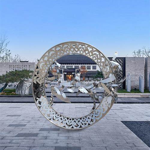 现代不锈钢圆环镂空飞鸟雕塑会所酒店落地动物景观艺术品摆件订购