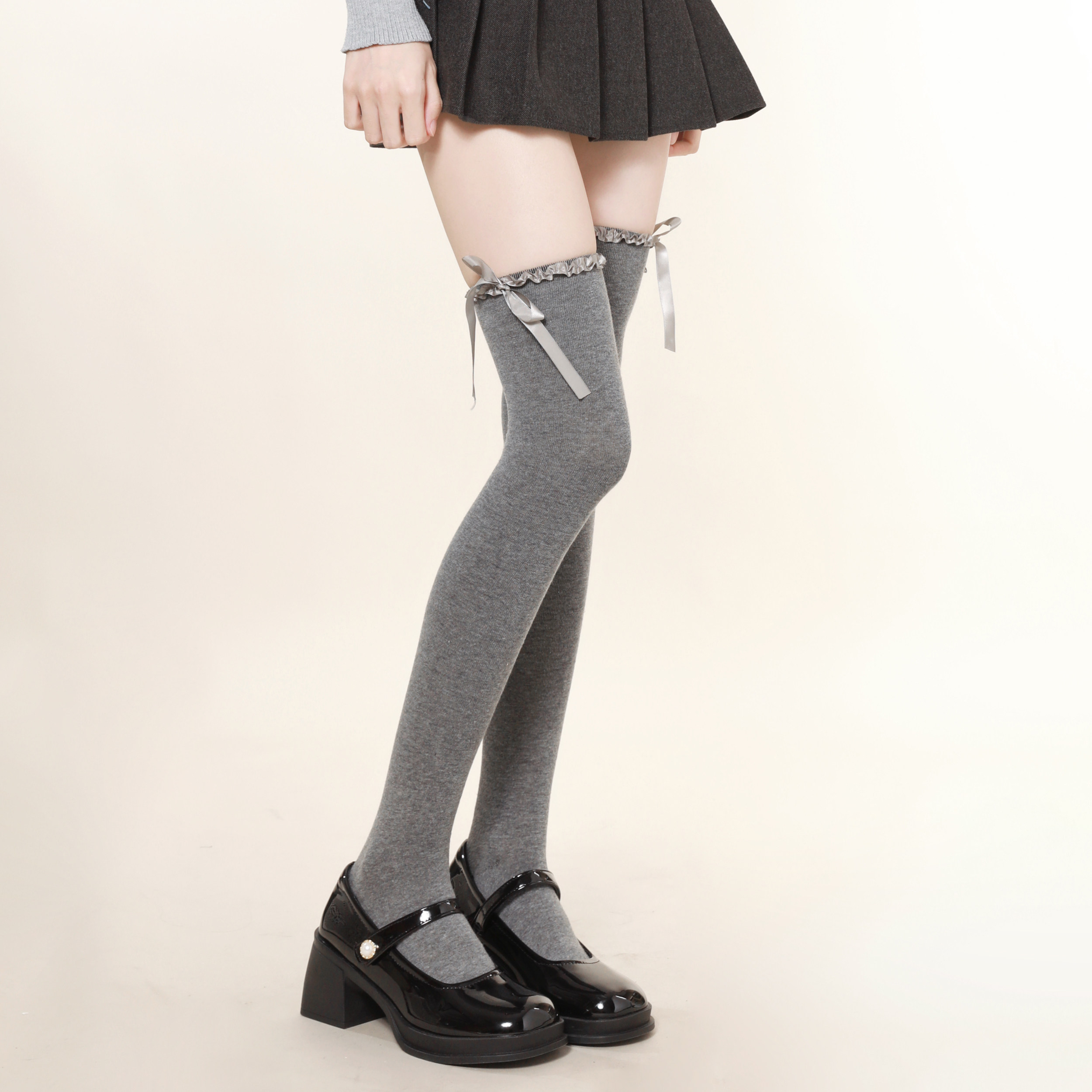 格雷系芭蕾风花边蝴蝶结灰色过膝袜子女秋冬保暖日系jk显瘦长筒袜,女士内衣/男士内衣/家居服,连裤袜/打底袜,淘宝优惠券,粉丝福利购,淘宝优惠卷