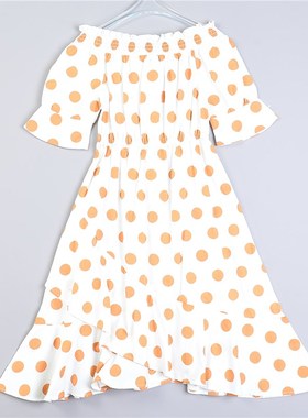 清新甜美波点一字肩纯棉连衣裙723L79628法式设计感复古鱼尾裙夏
