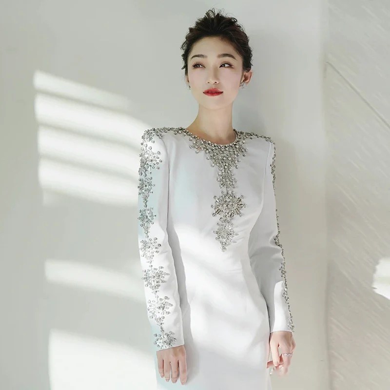 宴会晚礼服女2024新款高级感气质主持人高端晚装轻奢小众演出服夏