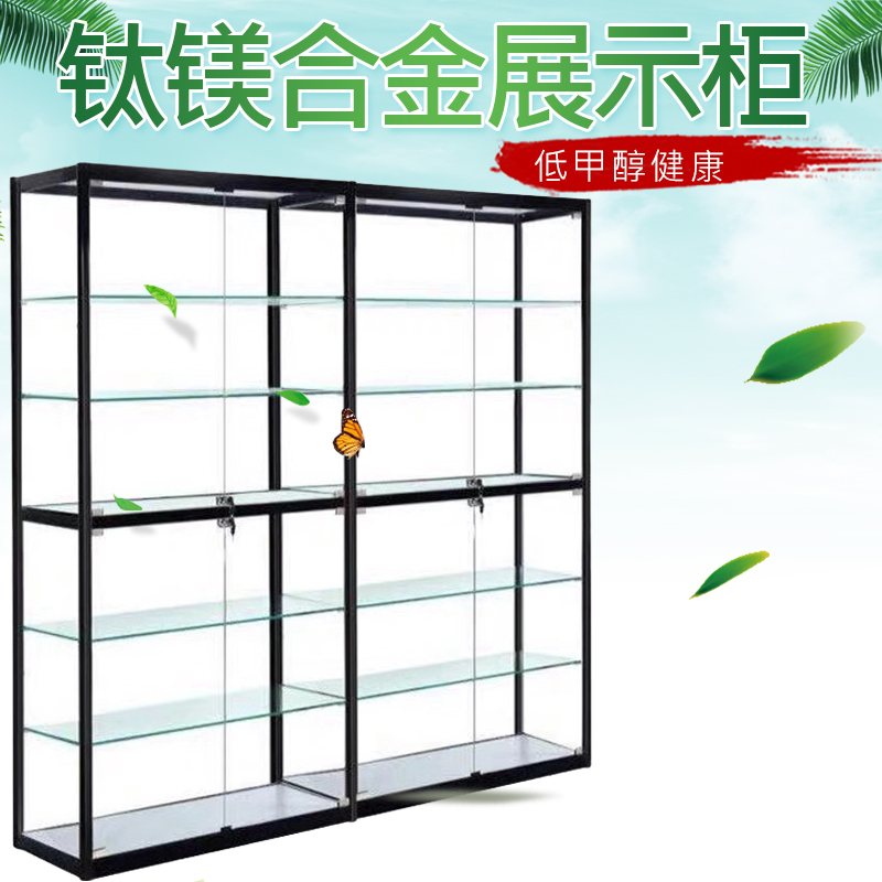 手办模型展示柜玻璃展示柜透明商用小型手办柜多功能移动推拉定制