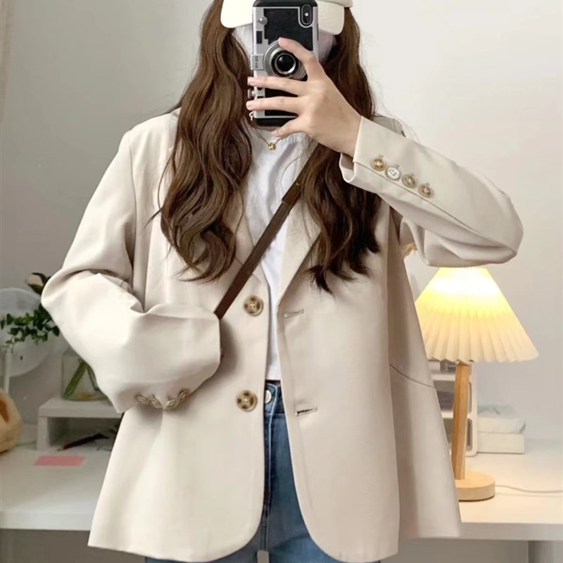 145小个子西装外套女150cm矮个子棕色气质宽松短款小西服xxs码秋