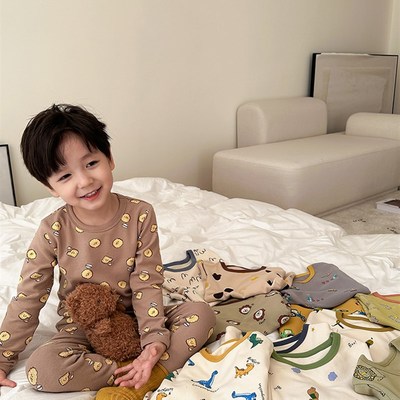 秋冬新A类高端羊毛拉架男女童宝宝中小童纯棉内衣大童睡衣家居服