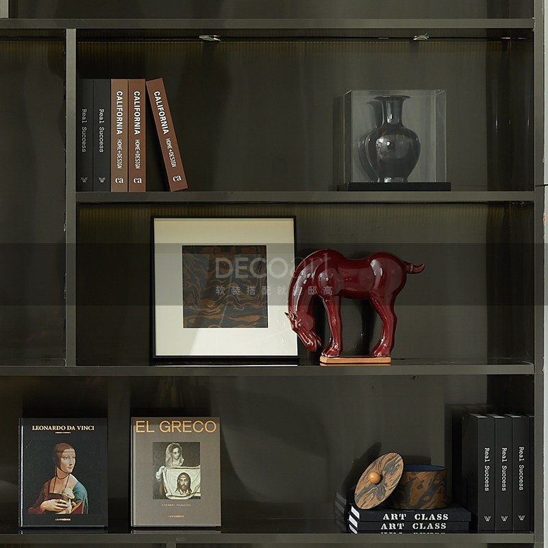 新中式大平层别墅样板房间会客厅中古装饰柜展示格博古架红马摆件,家居饰品,装饰摆件,淘宝优惠券,粉丝福利购,淘宝优惠卷