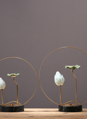 新中式创意陶瓷荷花荷叶摆件家居客厅样板房玄关书房软装饰品摆设