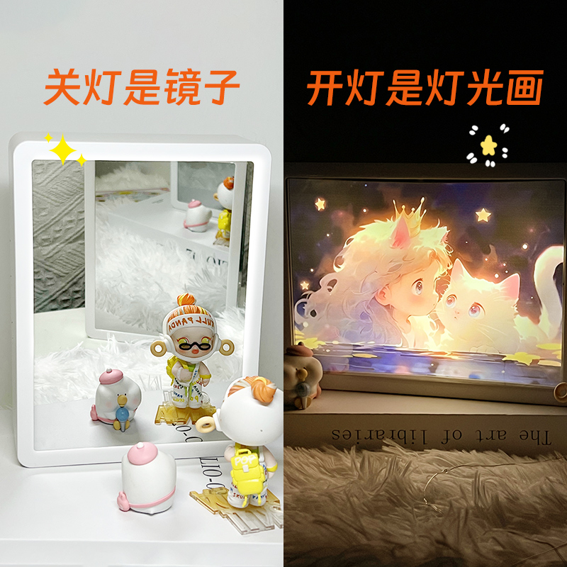 耶诞节礼物节日创意多功能镜面灯光画化妆镜床头小夜灯可定制摆件