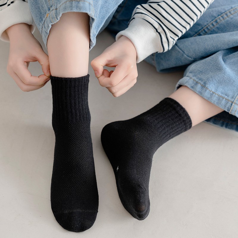 小白袜儿童袜子纯棉中筒袜男童春夏薄款白色袜大童小童女童宝宝袜