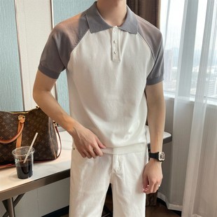 翻领时尚 拼色休闲短袖 夏季 潮流免烫针织上衣扣式 透气男士 polo衫