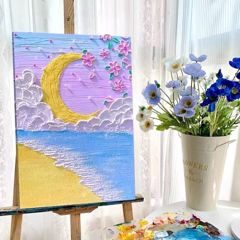 谨若diy奶油月牙湾石英砂肌理画浮雕画材料手工包丙烯画装饰画图片