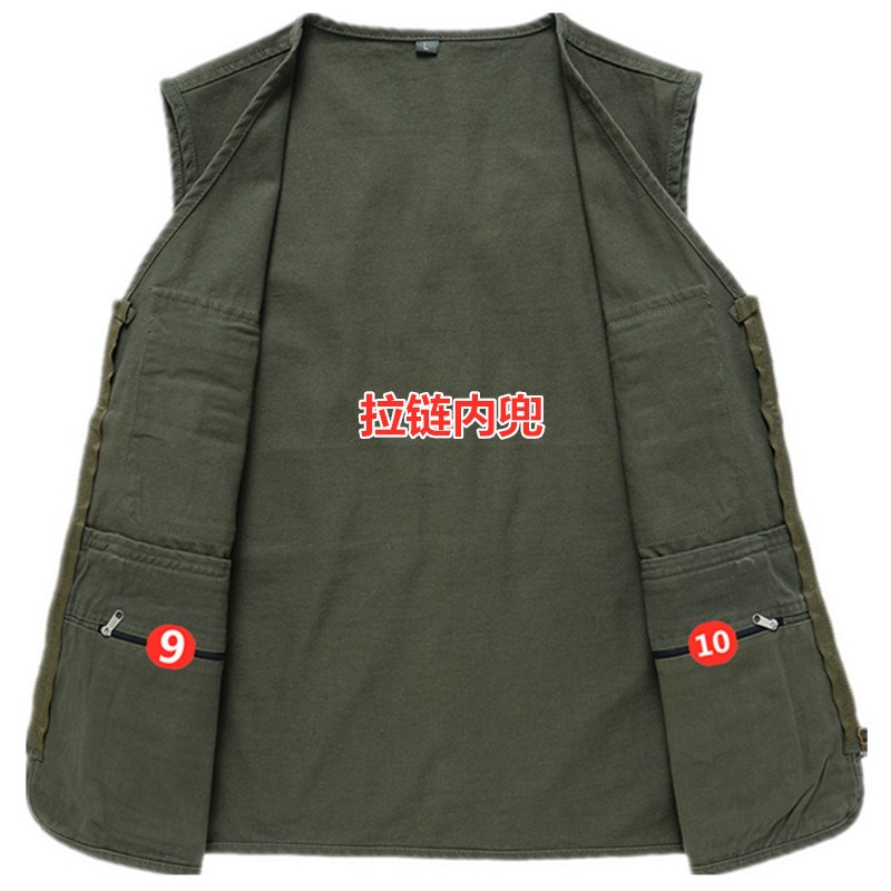 春秋纯棉单马甲男士多口袋中老年水洗红色黑色订制印logo加肥6XL