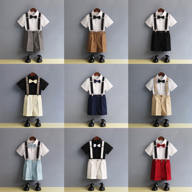 男童礼服夏季花童小西装套装六一小主持人背带幼儿园合唱表演服装