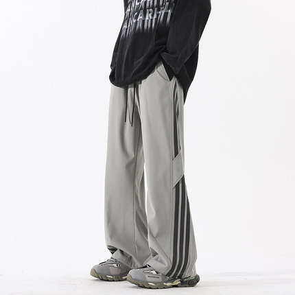 MMLG MCQ侧面条纹设计感微喇叭休闲裤男长裤宽松潮流新款男生裤子