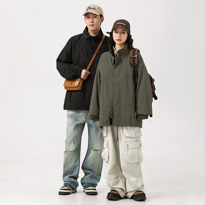 MMLG MCQ日系无帽冲锋衣外套男女款春秋立领飞行员夹克棒球服