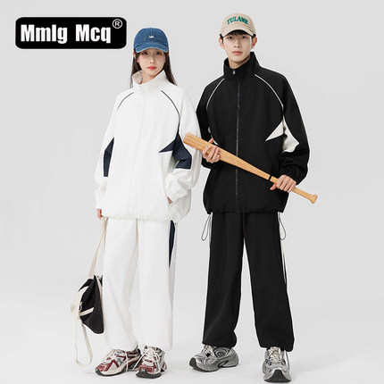 MMLG MCQ休闲运动套装情侣秋2025新款潮牌美式复古拼接夹克裤子