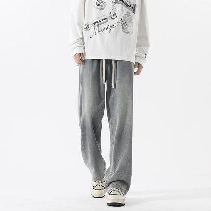 MMLG MCQ星空纹牛仔裤男士直筒春秋季新款水洗休闲裤阔腿复古长裤