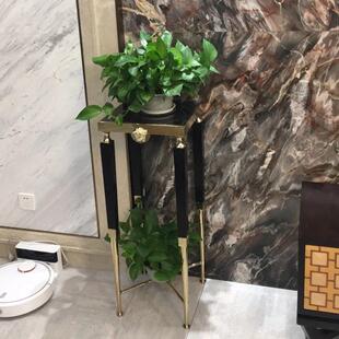 现代轻奢落地花架大理石面高级感客厅电视柜旁不锈钢别墅玄关盆景