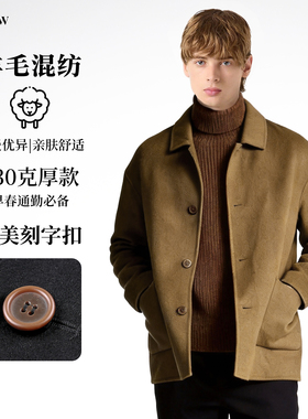 BAMIOW男士80%羊毛混纺双面呢外套 厚款 翻领夹克外套 049088