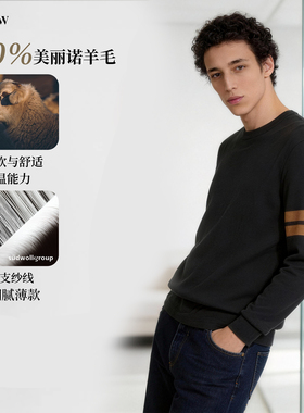 BAMIOW男士羊毛衫薄款18针 轻奢60支美丽诺羊毛保暖打底衫58200