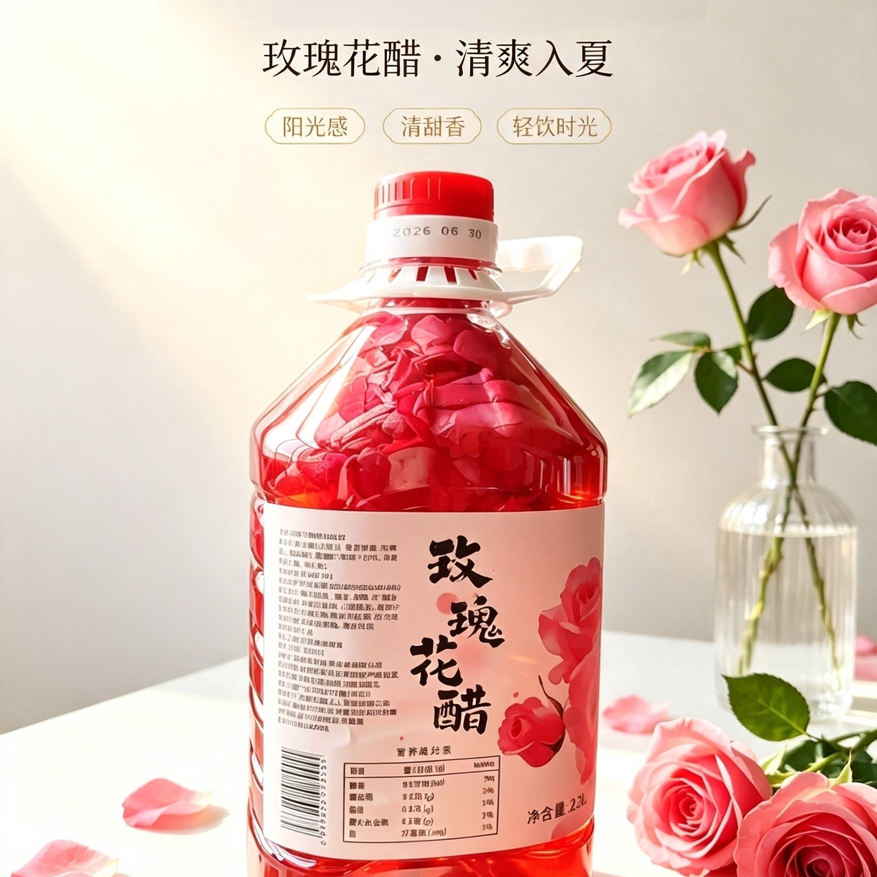 云南特产食用玫瑰花瓣醋发酵鲜花醋饮料玫瑰醋饮料商用
