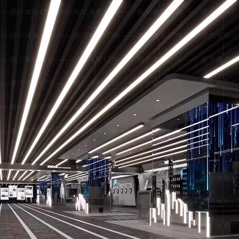 铝材长条灯定制无缝拼接办公会议室健身房商场超市工业风条形吊灯