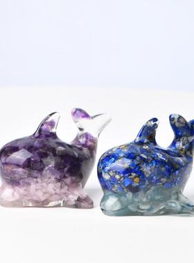 创意水晶碎石海豚手工滴胶工艺品紫水晶白水晶家居办公室装饰