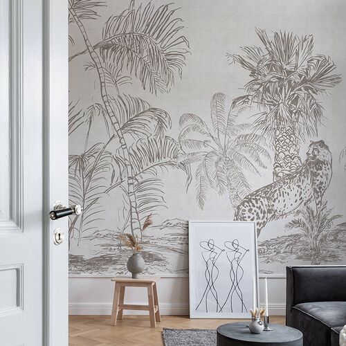 法式墙纸棕榈叶动物电视背景墙壁纸定制壁画现代客厅卧室创意墙布