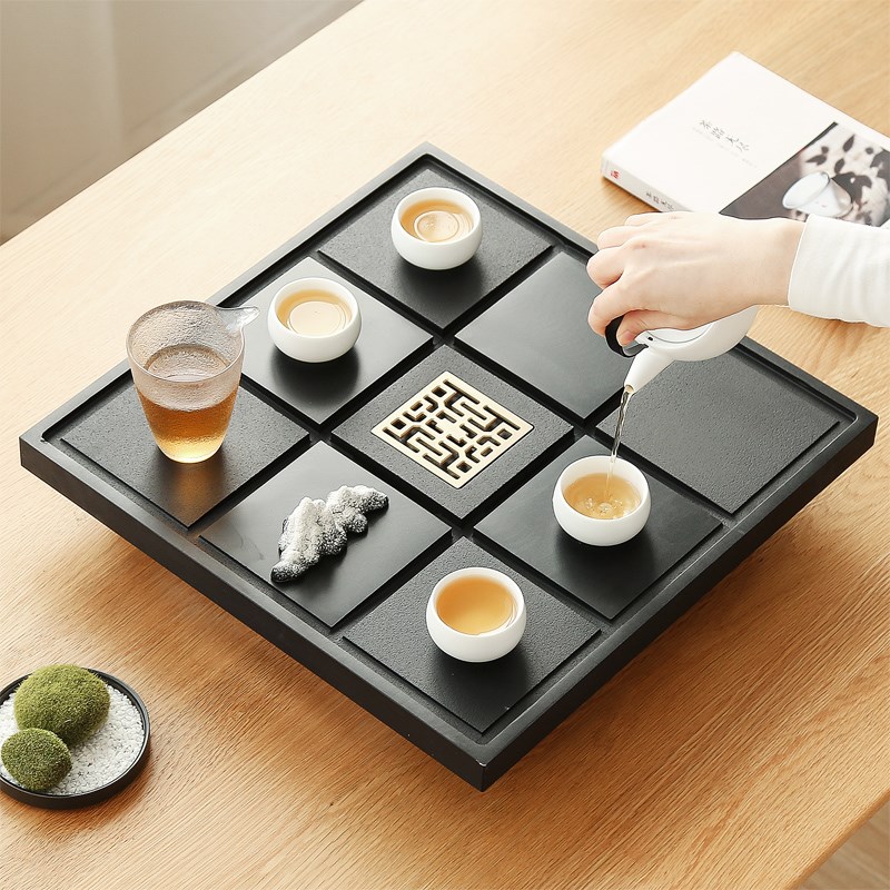 友尚乌金石茶盘茶台办公功夫茶具装石制方形沥水茶盘