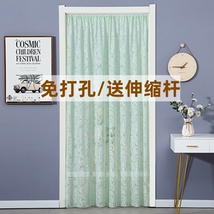 通用免打孔h蕾丝门帘卧室家用飘窗遮挡帘魔术贴对开防蚊装 四季 饰